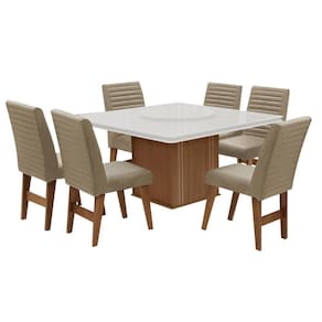 Conjunto De Mesa 6 Cadeiras Tampo Giratório Cedro/areia Cedro / Off White