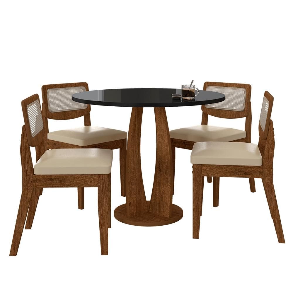 Mesa Faenza Com 4 Cadeiras Sextavadas Freijó/preto/corino Bege - M.a
