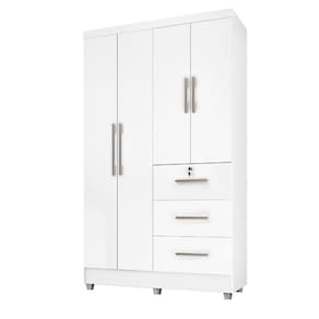 Guarda Roupas Solteiro 4 Portas 3 Gavetas Tokio Branco / Branco Lilás Flex Branco