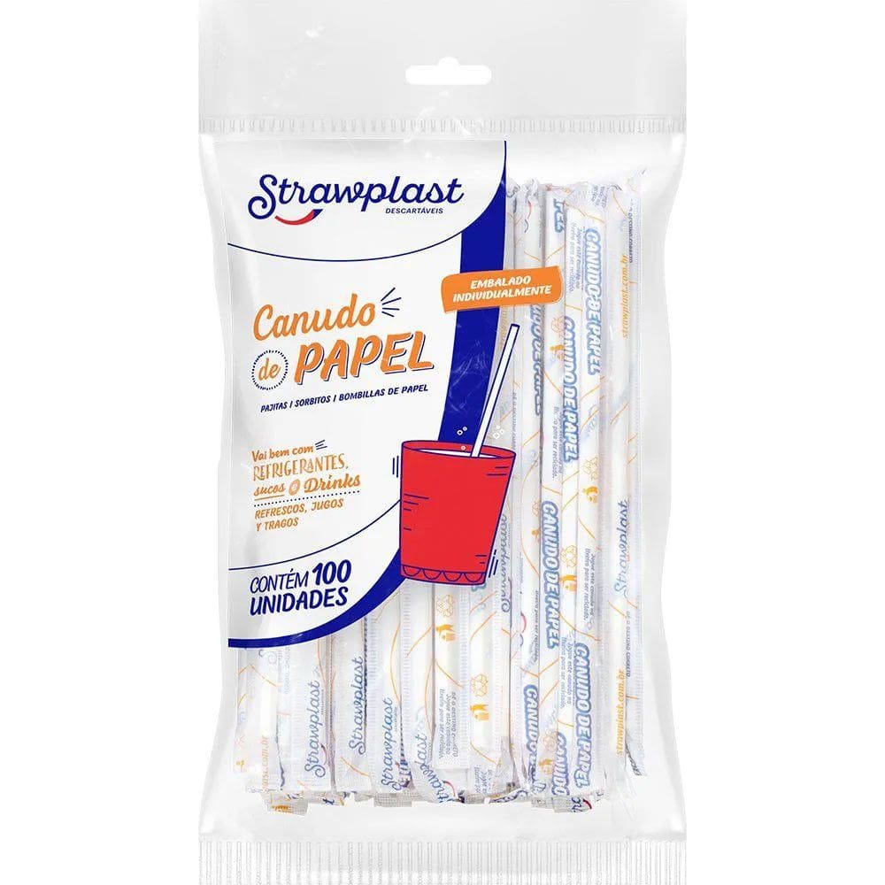 Canudo Papel Branco Sachê 6mm cx c/1000 (10x100) - Strawplast