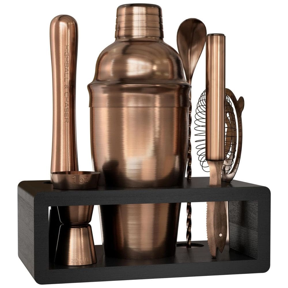 Highball Chaser Kit Bn Profissional 6 Peças em Aço Inoxidável com Suporte de Madeira, Cobre Antigo