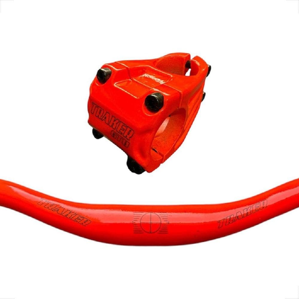 Kit Guidão e Mesa 31.8mm Gtu Falcon Traker Laranja Neon mtb Bicicleta montadinha motorizada freeride