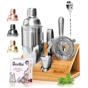 Kit Bn Profissional 7 Peças em Aço Inoxidável com Suporte de Bambu e Livro de Receitas, BARILLIO, Prateado