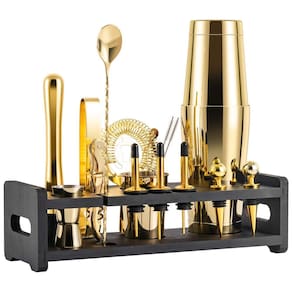 Kit Bn Profissional 24 Peças em Aço Inoxidável com Suporte de Madeira, SOING, Dourado