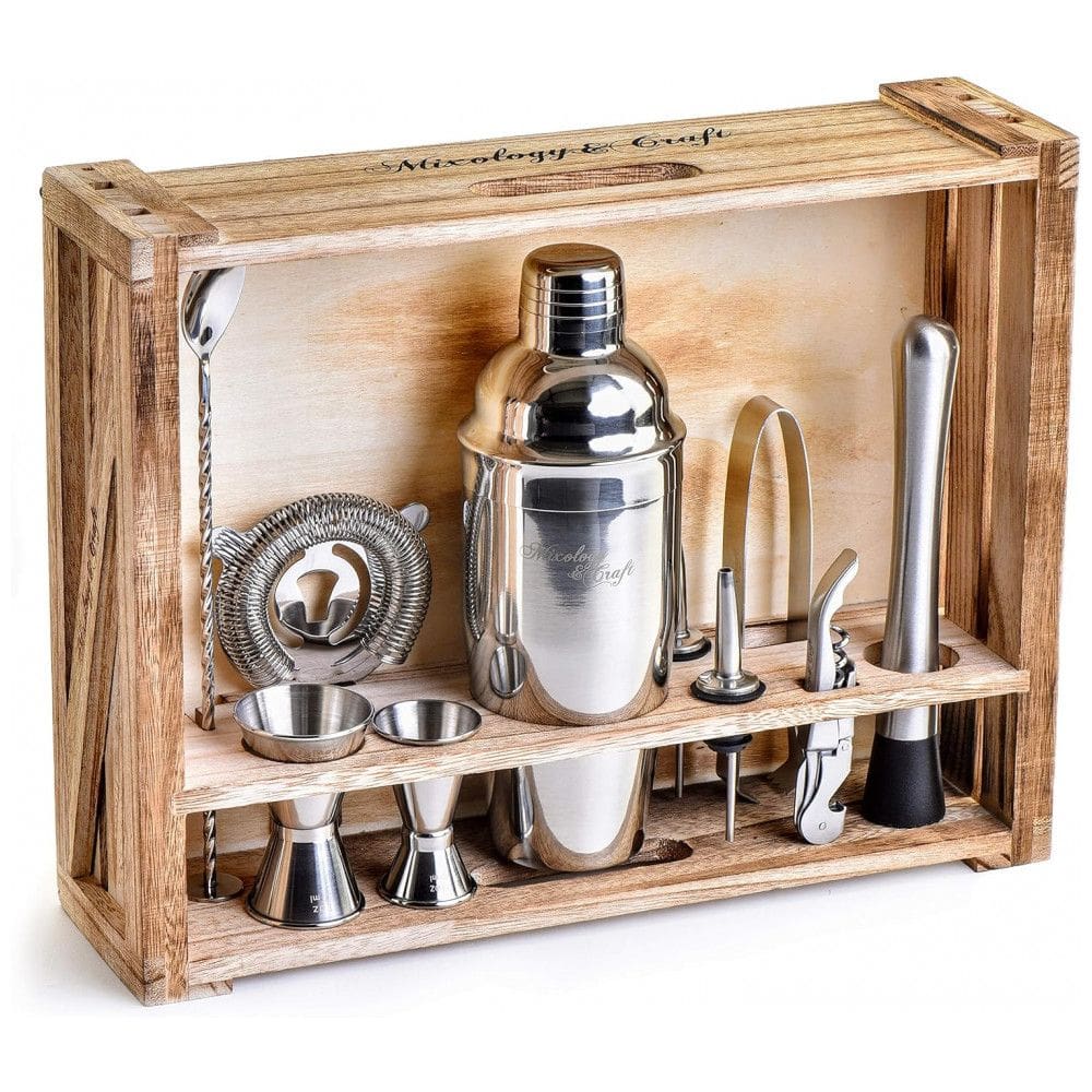 Kit Bn Profissional 11 Peças em Aço Inoxidável com Suporte de Madeira, Cor, MIXOLOGY CRAFT 8541911214, Prateado