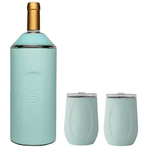 Porta Garrafa Térmico para Vinho é em Aço Inoxidável com 2 Copos, Cor, VINGLACé, Azul