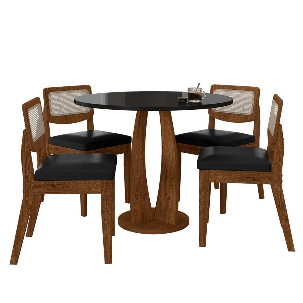 Mesa Faenza Com 4 Cadeiras Sextavadas Freijó/pret/corino Preto - M.a
