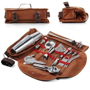 Kit Bartender Profissional 25 Peças em Aço Inoxidável com Estojo, Hyoank, Prata