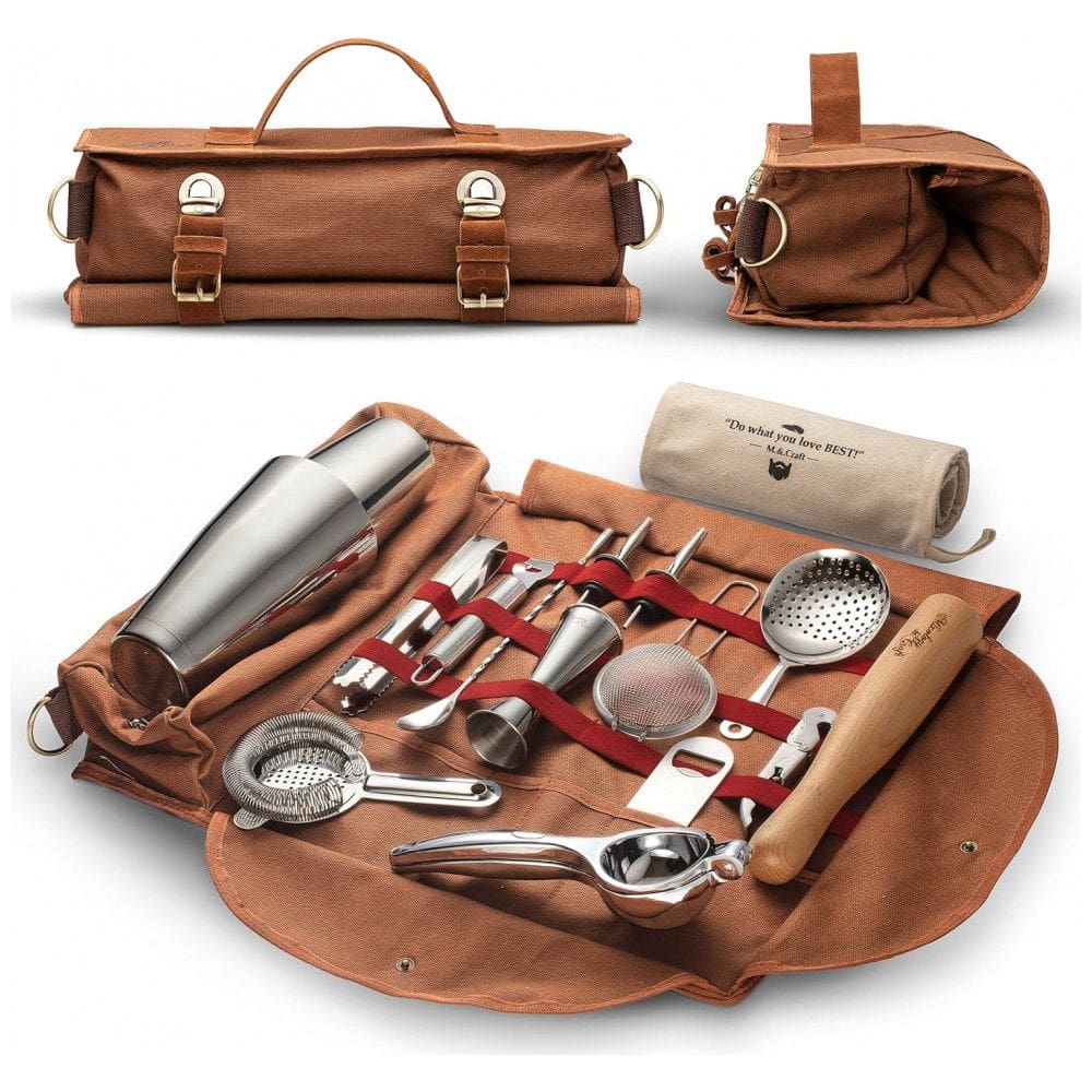Kit Bartender Profissional 17 Peças com Estojo para zenamento, Mixology e Craft, Prata