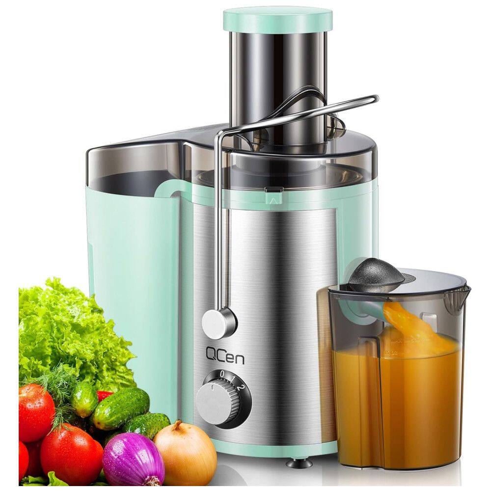 Extrator de Sucos QCen, 800W Centrífugo com Boca Larga de 3 Alimentações para Frutas e Vegetais, Fácil de Limpar, Aço Inoxidável, Livre de
