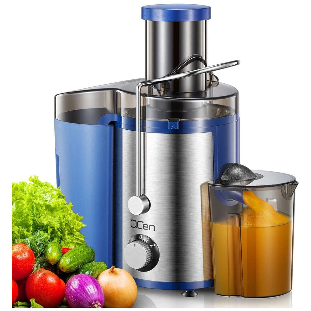 Extrator de Suco QCen, 800W com Abertura Ampla, Centrífuga para Frutas e Vegetais, Aço Inox, Livre de BPA, Azul - Fácil Limpeza