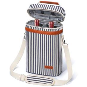 Bolsa Térmica para Transportar 2 Garrafas de Vinho, à Prova de Vazamentos, Ideal para Viagens, Praia, Jantares e Festas - Listras Azul