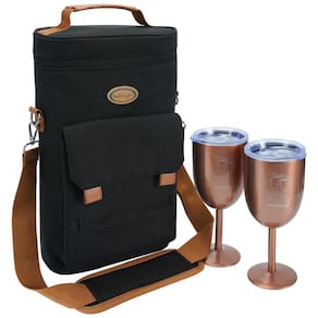 Bolsa Térmica para 2 Garrafas de Vinho MELOTOUGH com 2 Copos de Aço Inoxidável - Presente Portátil para Amantes de Vinho, Preto