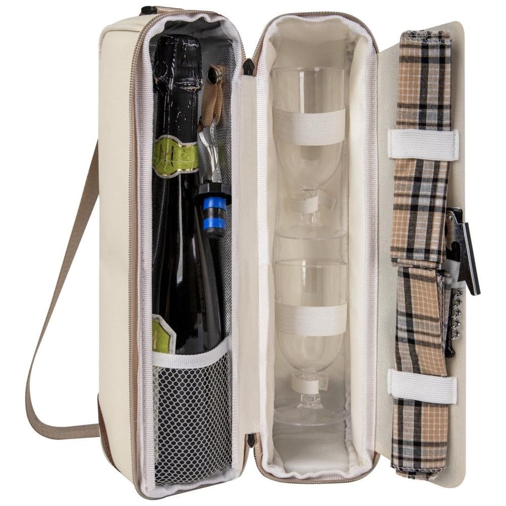 Bolsa Térmica para Vinhos ALLCAMP com Compartimento Refrigerado - Conjunto de Piquenique com Dois Jogos de Talheres - Cor Creme