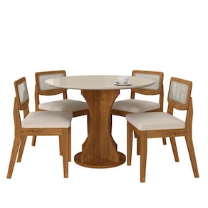 Mesa Linares Com 4 Cadeiras Sextavada Freijó/off/bouclé Off White - Ma