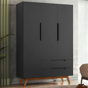 Guarda-Roupa Solteiro Vertigo 3 Portas 2 Gavetas Preto - Pnr Móveis