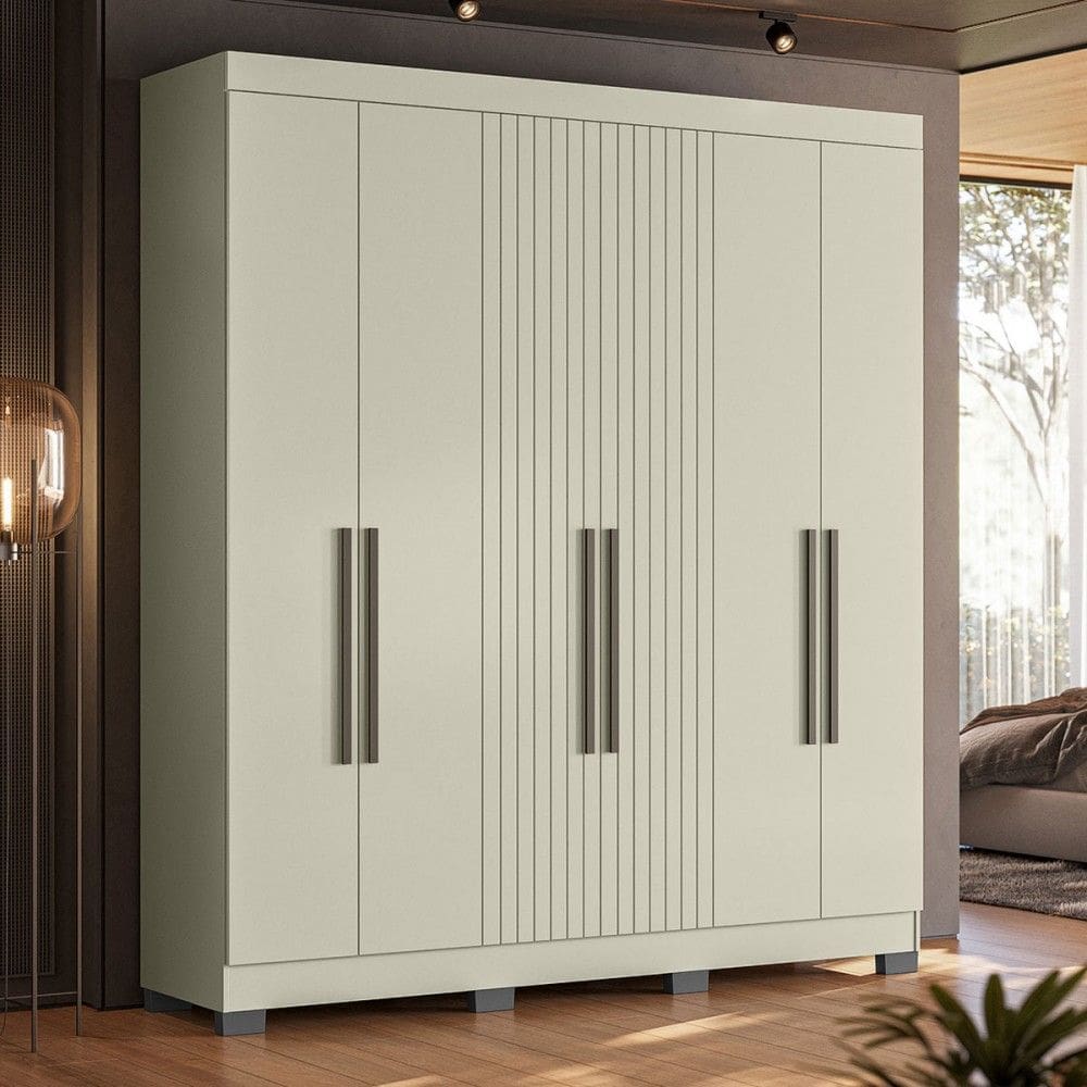 Guarda-Roupa Casal Nuke 6 Portas 2 Gavetas Off White - Pnr Móveis