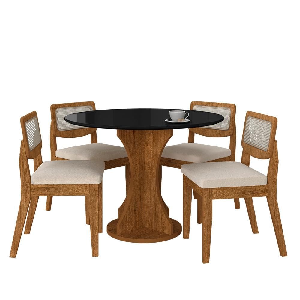Mesa Linares Com 4 Cadeiras Sextavada Freijó/pto/bouclé Off White - Ma