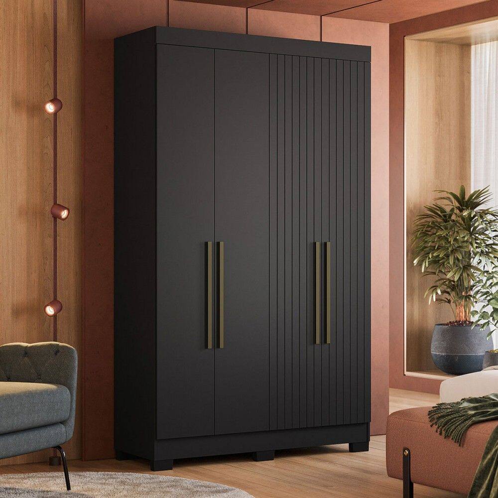 Guarda-Roupa Solteiro Nuke 4 Portas 2 Gavetas Preto - Pnr Móveis