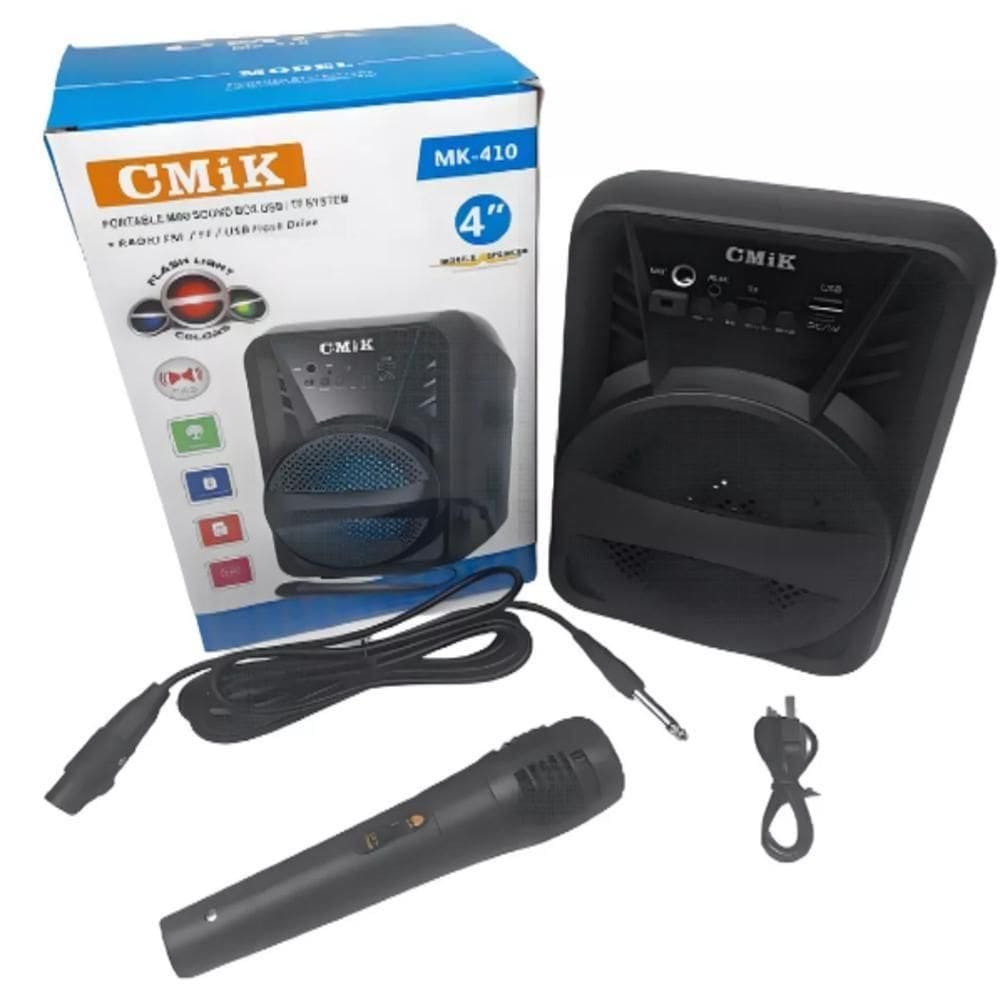 Caixa De Som Bluetooth Radio Karaoke Microfone Megafone Portatil Led Usb Sd Amplificador Multiuso