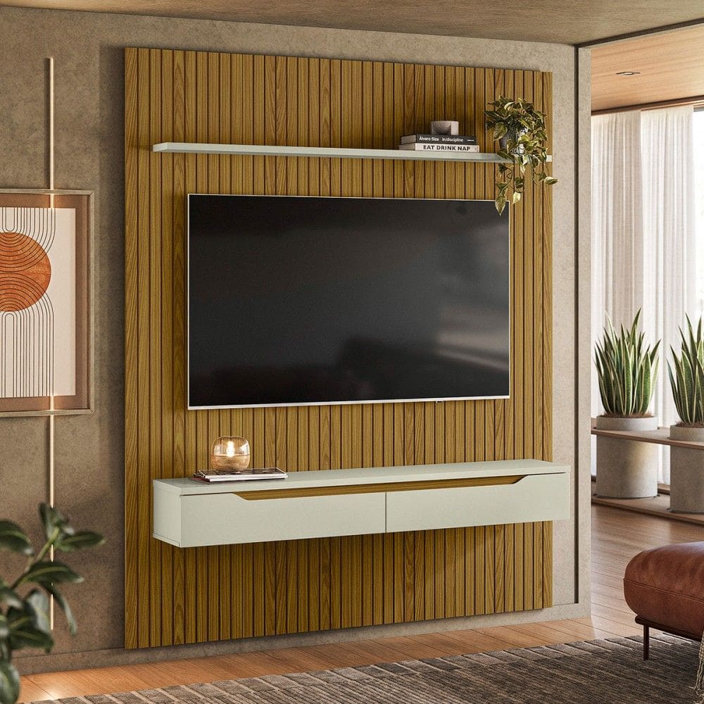 Painel para TV Até 65 Polegadas Nuke 2 Portas Cedro/Off White - Pnr Móveis