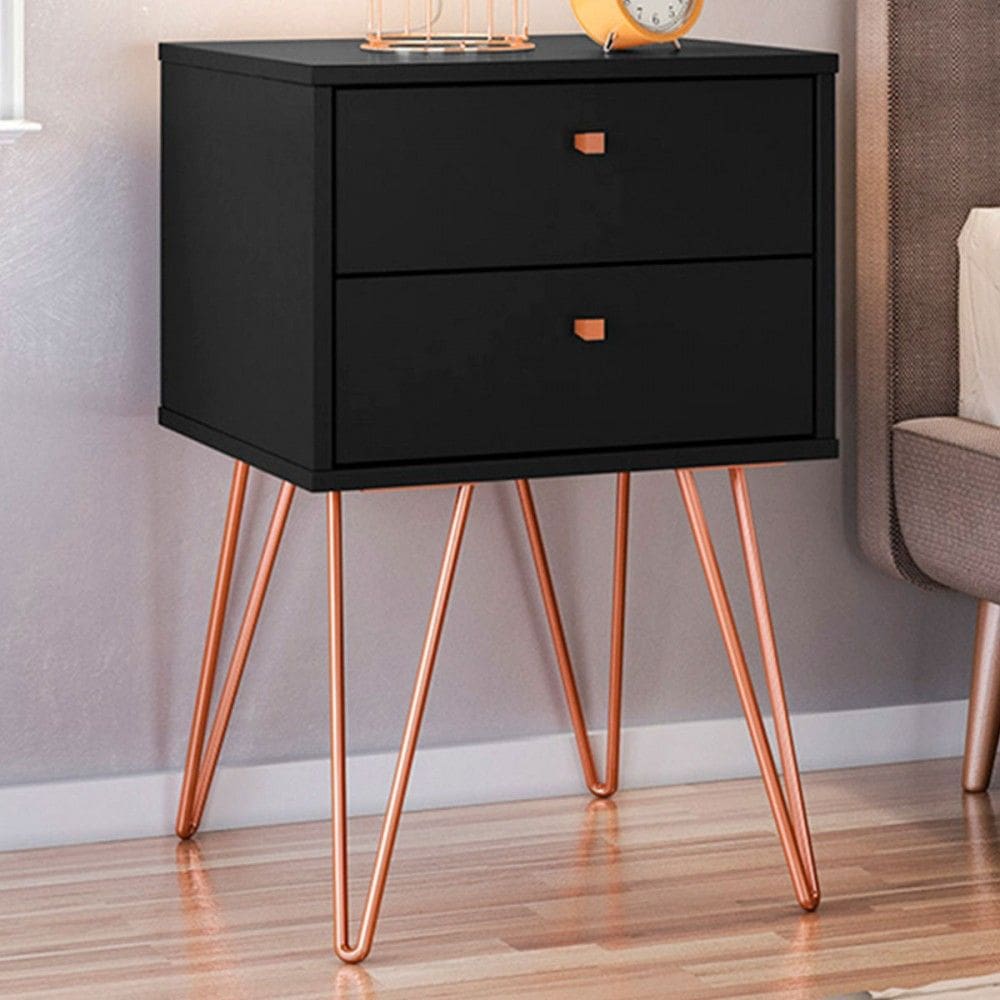 Mesa de Cabeceira Vertigo 2 Gavetas Preto - Pnr Móveis