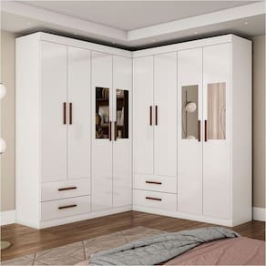 Closet Casal Duplo Lu 8 Portas 4 Gavetas Com Espelho Branco