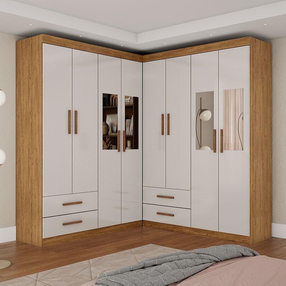 Closet Casal Duplo Lu 8 Portas 4 Gavetas Espelho Cinamomo