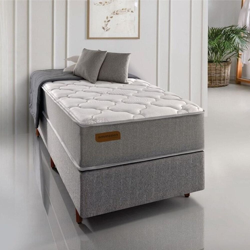 Conjunto Solteiro com Colchão e Cama Box Extra-firme 96cm X 203cm X 67cm Cinza