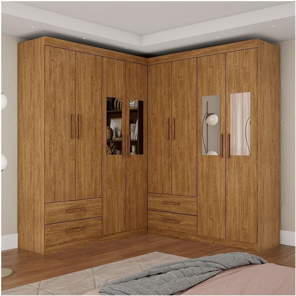 Closet Casal Duplo Lu 8 Portas 4 Gavetas Espelho Cinamomo