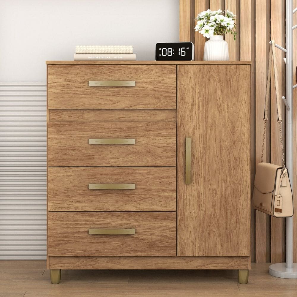 Cômoda Leme 1 Porta 4 Gavetas 99x90,5x40cm Mel