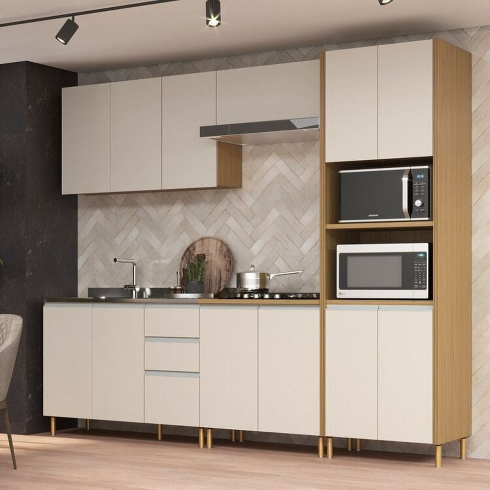 Cozinha Modulada 5 Peças 12 Portas e 3 Gavetas Giorgia Canary/Off White