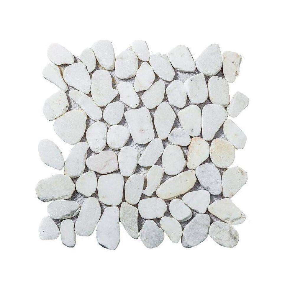 Kit com 1m² de Pedra Natural Seixos Placa de 30cm X 30cm Glass Mosaic Branco