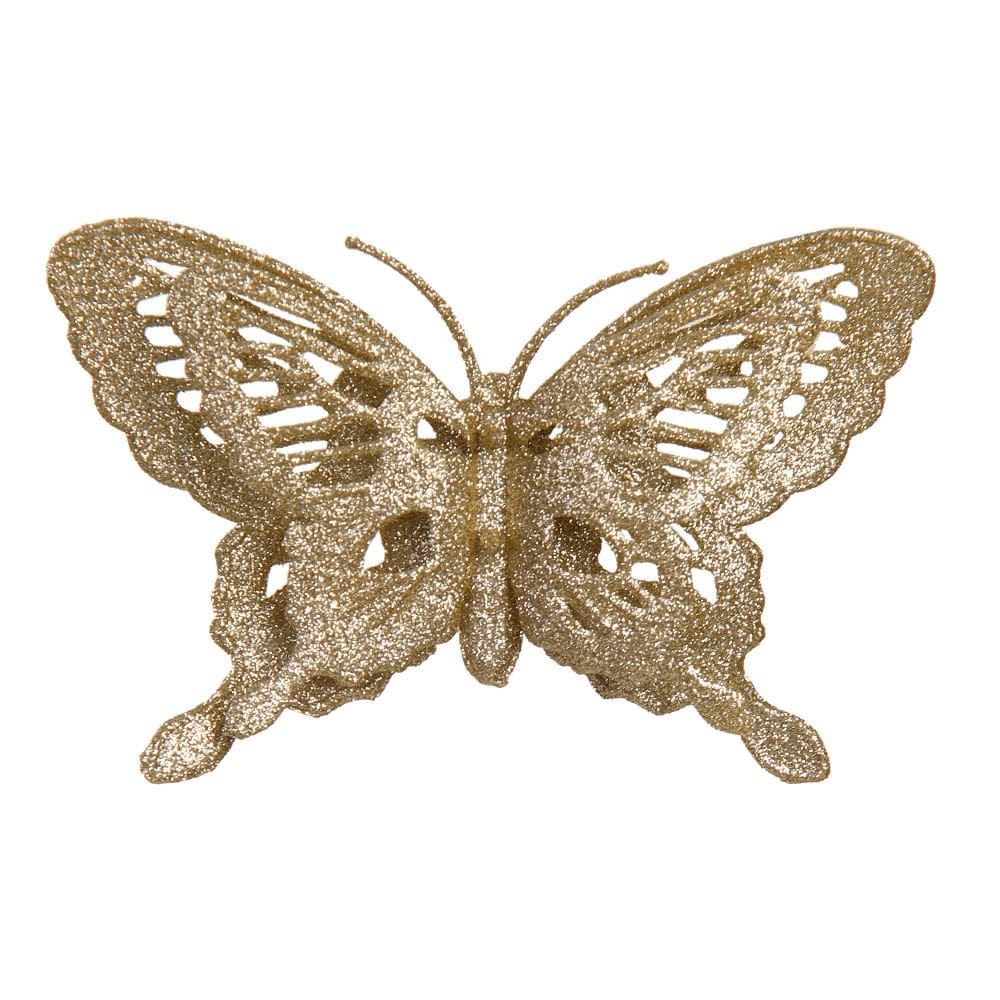 Enfeite Borboleta Natal com 2 Champanhe 9X14cm D&A