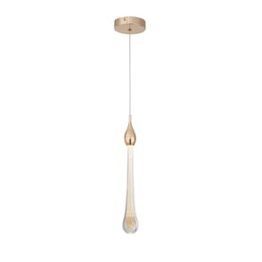 Pendente Gota Cristal Dourado 30cm Led 5W 3000K Bivolt 15684-PL