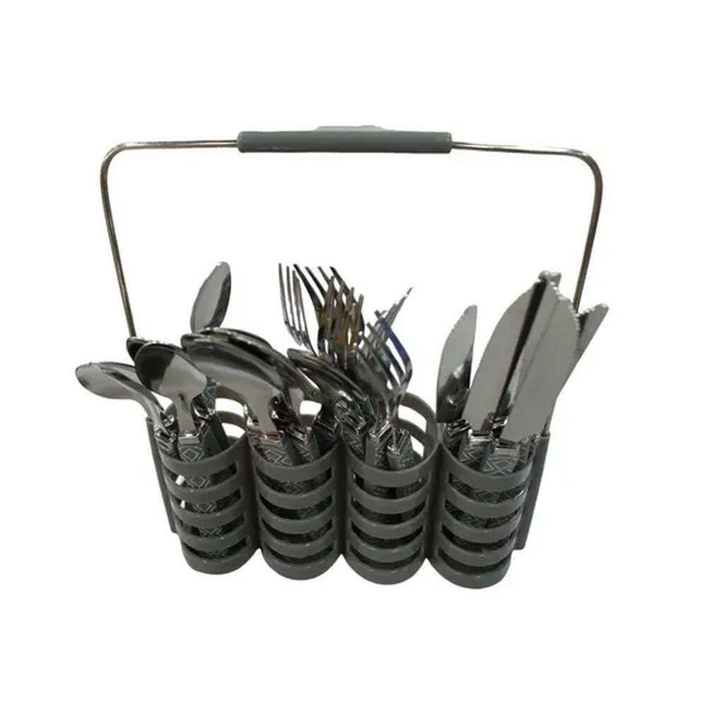 Conjunto Talheres 24Pçs c/ Suporte N2444292 Cinza - Quanhe