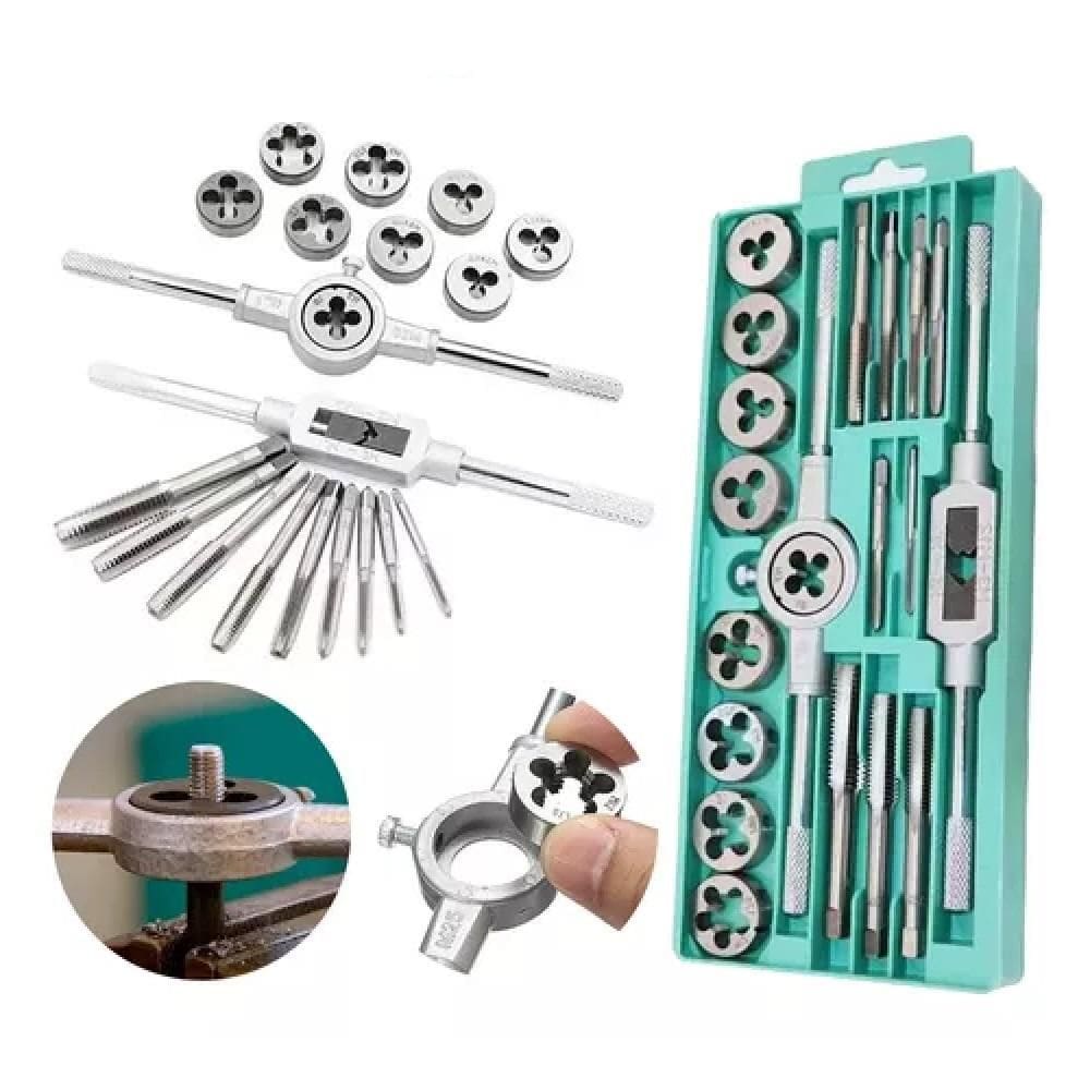 Kit Jogo De Tarracha Femea E Macho Pente Abre Rosca Fina 20 Pecas Cossinete Manual Com Maleta Blister Profissional