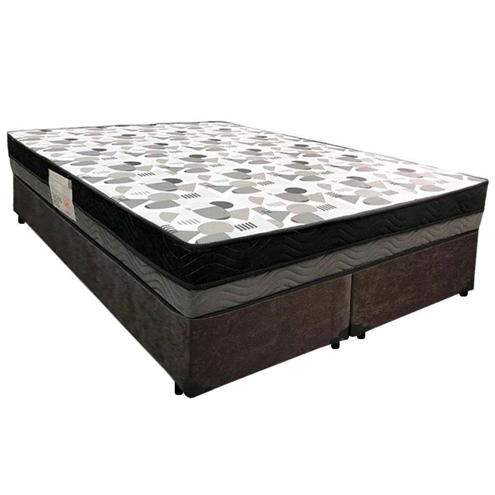 Cama Box Casal Suede Bipartido + Colchão Ortobom Iso Dupla Face 138x188x60 Marrom