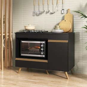 Balcão Para Cooktop E Forno 105cm 1 Porta 1 Gaveta Veneza Multimóveis Mp2258 Preto Dourado