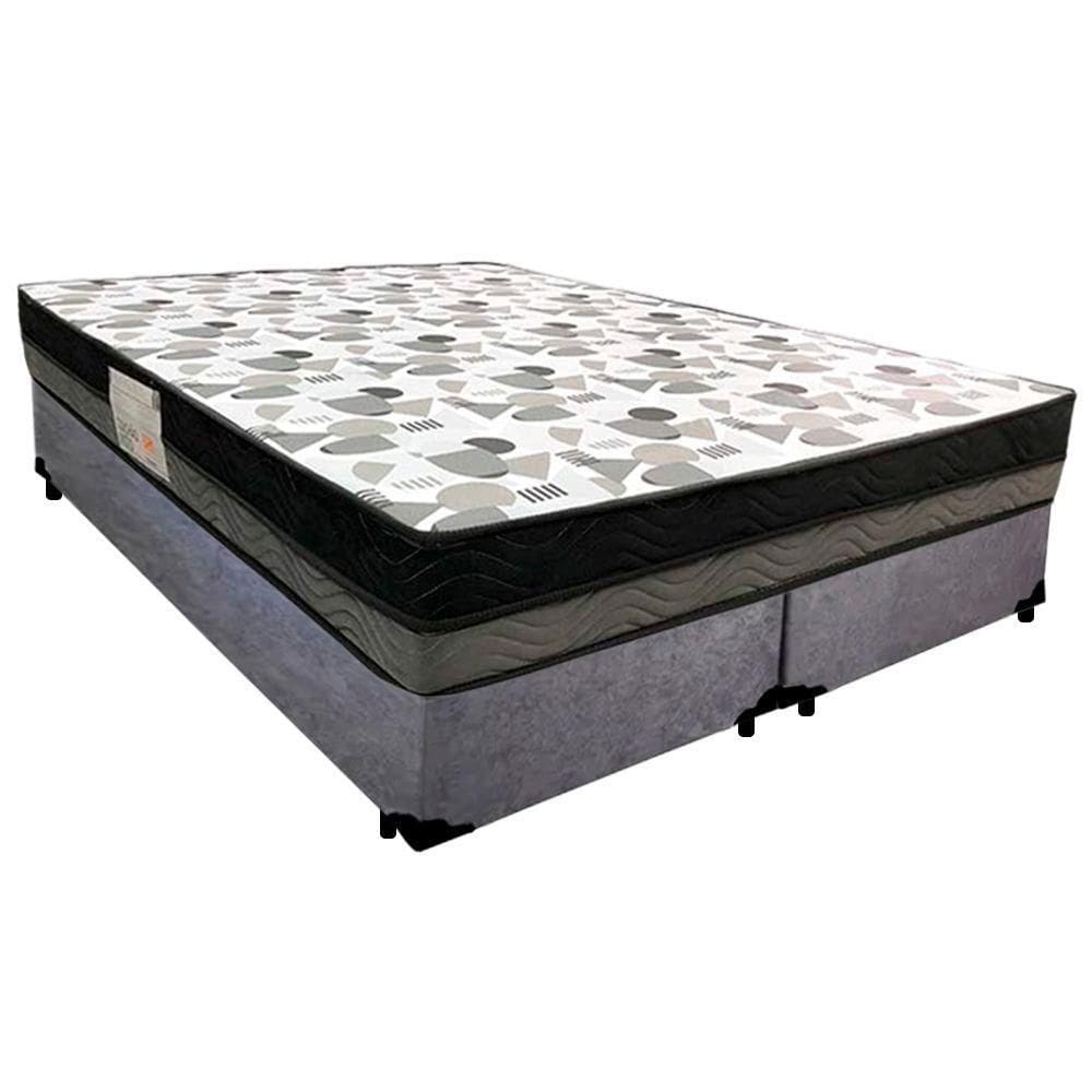 Cama Box Casal Suede Bipartido + Colchão Ortobom Iso Dupla Face 138x188x60 Cinza
