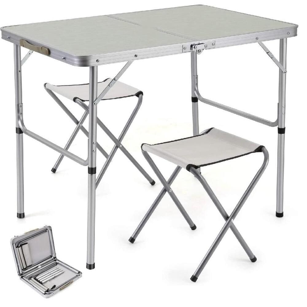 Mesa Dobravel Vira Maleta 2 Cadeira Mesinha Portatil Praia Camping Acampamento Viagem Grande 120X60cm Altura Ajustavel