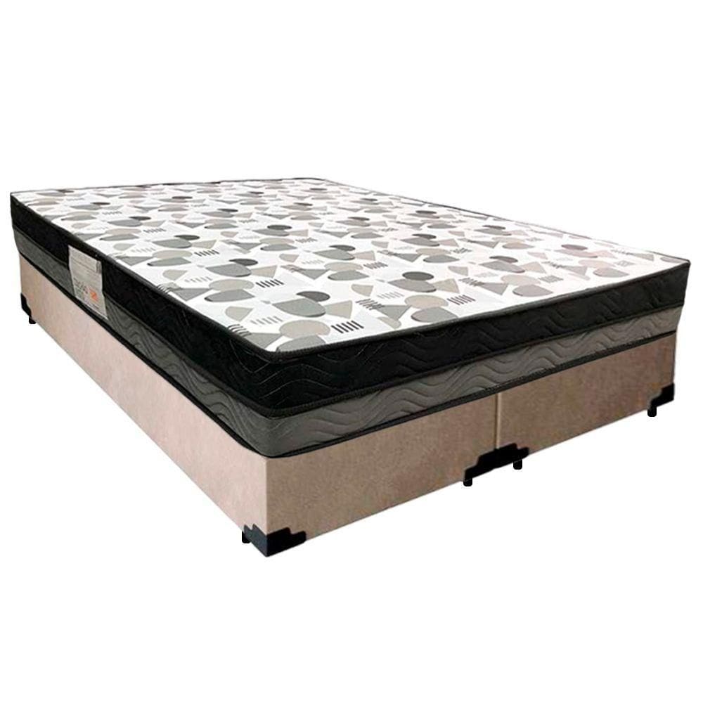 Cama Box Casal Suede Bipartido + Colchão Ortobom Iso Dupla Face 138x188x60 Bege