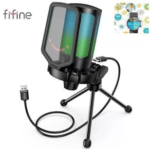 Microfone Gamer Rgb Fifine Condensador Multi-Padrão Ampli