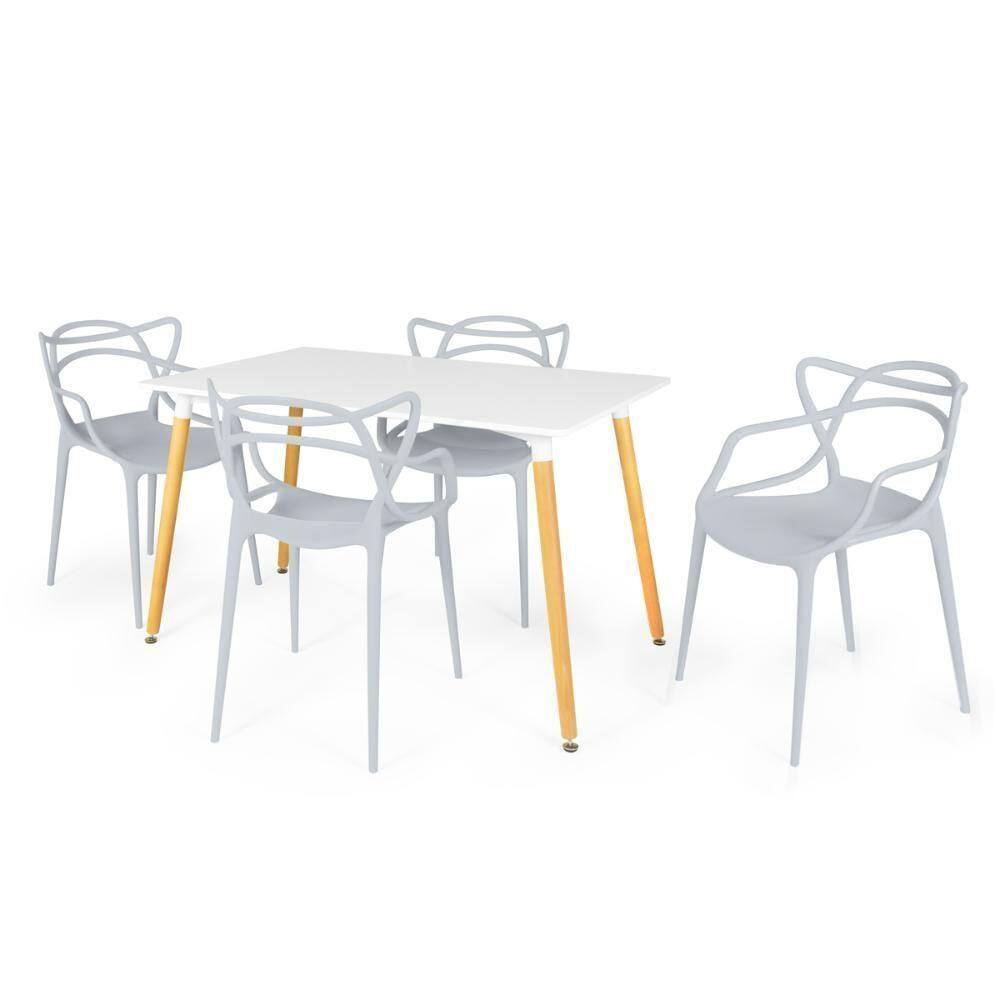 Conjunto Mesa De Jantar Retangular Eiffel Branca 120x80cm Com 4 Cadeiras Allegra - Cinza