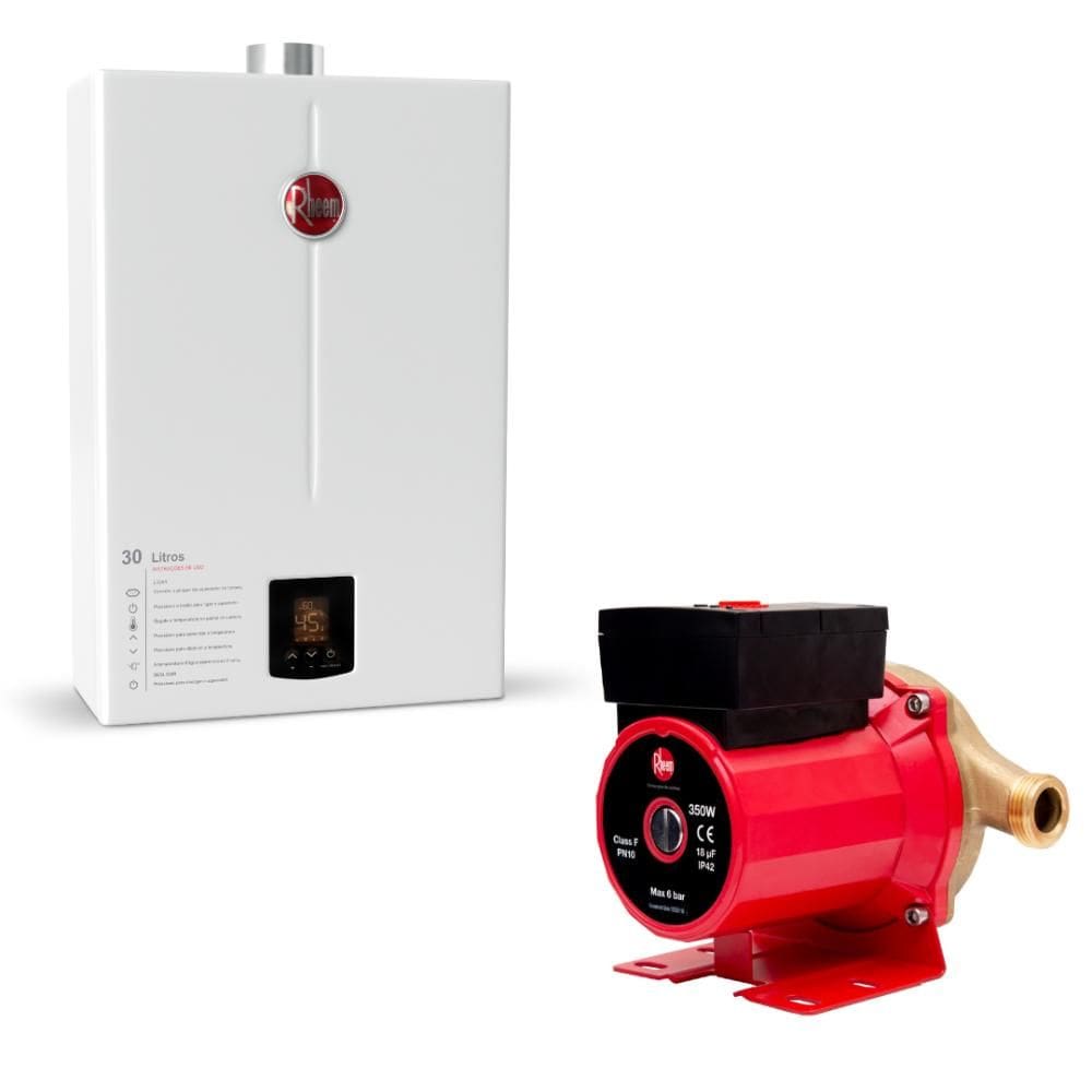 Aquecedor 30 Litros GLP Bivolt + Bomba 350W 220V Kit Rheem