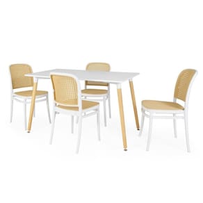 Conjunto Mesa De Jantar Retangular Eiffel Branca 120x80cm Com 4 Cadeiras Roma - Branco