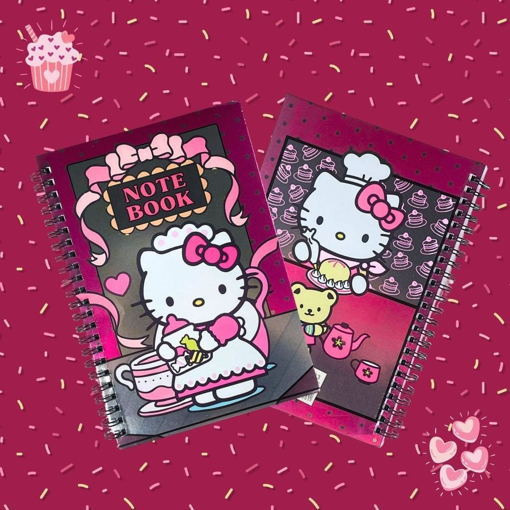 Caderno de Recados Espiral A5 Hello Kitty 80 Folhas Capa Metalizada | Fofo | Papelaria Kawaii