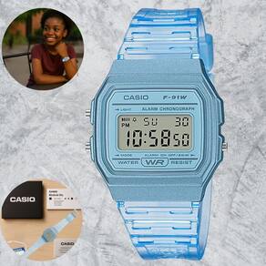 Relógio Casio Retrô F-91WS-2DF Rosa Transparente Digital Feminino Juvenil Infantil Cronômetro Escolar Resistente Água Alarme
