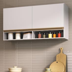 Armário De Cozinha Aéreo 105cm 2 Portas E Nichos Veneza Multimóveis Mp2259 Branco Dourado