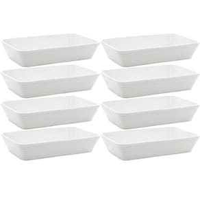 8 Travessas Refratárias de Porcelana Branca 29x20x5cm Restaurantes Buffet Línea Lyor Servir